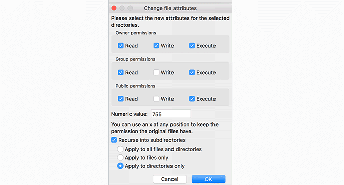 File and folder permissions in WordPress