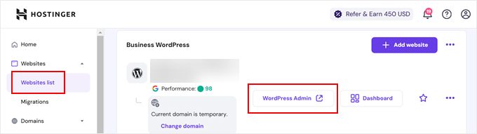 HostingerからのWordPressへのログイン HostingerからのWordPressへのログイン