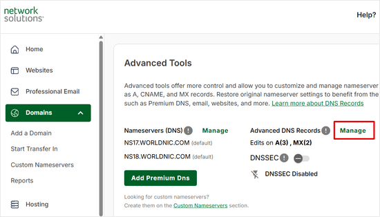 Manage DNS records in Network Solutions
