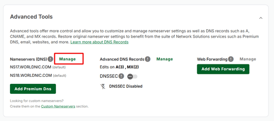 Manage nameservers (DNS) in Network Solutions