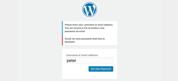 Password reset key error in WordPress