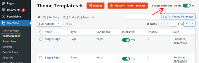 Enable the SeedProd Theme Enable the SeedProd Theme