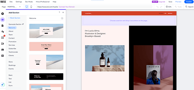 Wix drag and drop editor