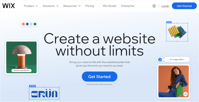 Wix homepage Wix homepage