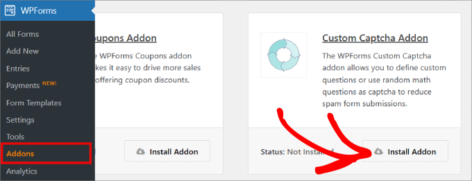 Installing the Custom Captcha addon Custom captcha addon wpforms