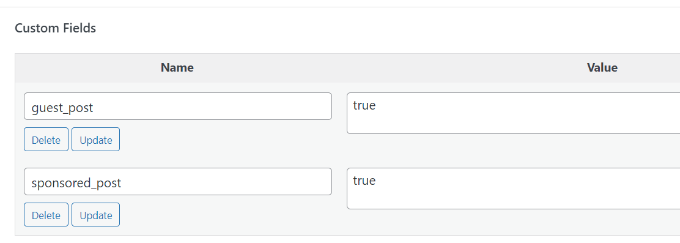 Sponsored and guest post custom fields Add guest post custom field