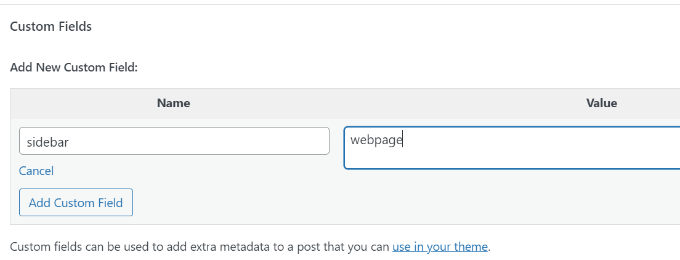 Adding custom sidebar to a post using custom field Add sidebar custom field