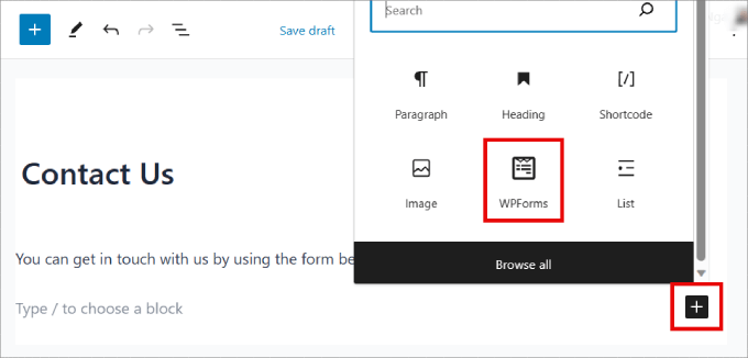 Adding your form to your contact page add wpforms widget