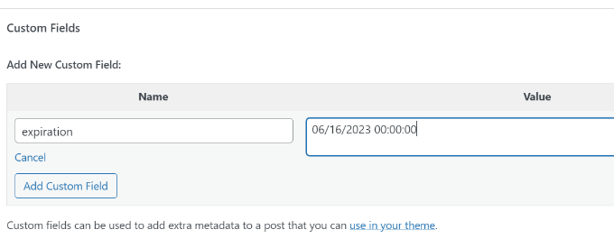 Adding an expiration date using custom field Adding an expiration date using custom field