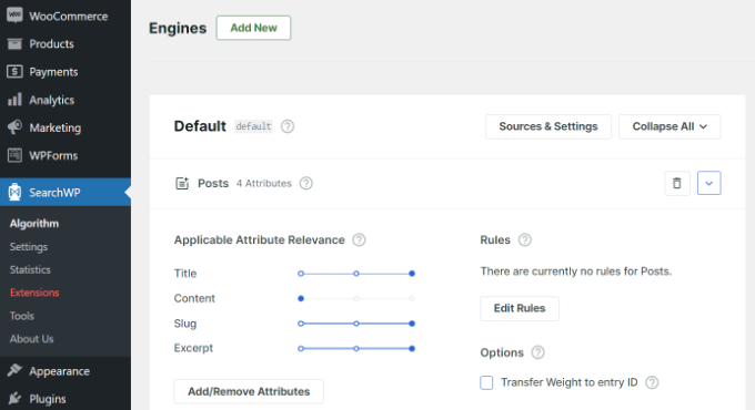 SearchWP engines example Adjust the search relevance
