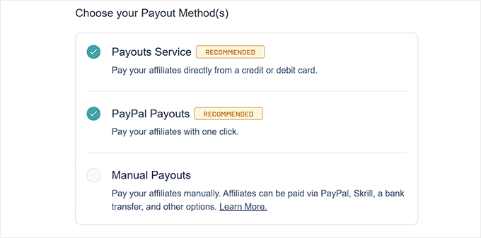 Choose a payout method Choose a payout method