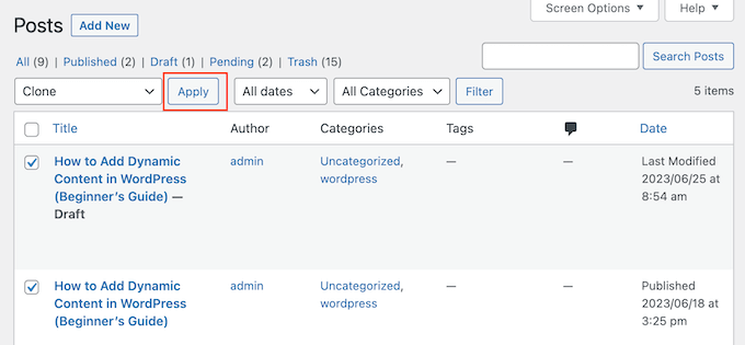 Clonarea mai multor pagini și postări WordPress Clonarea mai multor pagini și postări WordPress