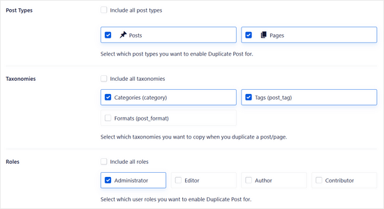 Configurați taxonomiile și rolurile în pluginul Postare duplicată Configurați taxonomiile și rolurile în pluginul Postare duplicată