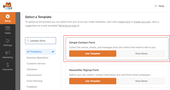 A WPForms contact template A WPForms contact template