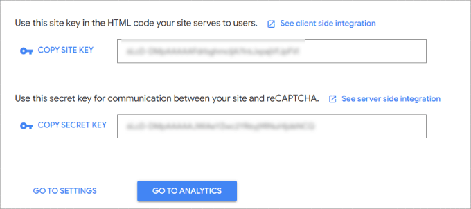 Your site key and secret key from Google reCAPTCHA copy site key and secret key in google console