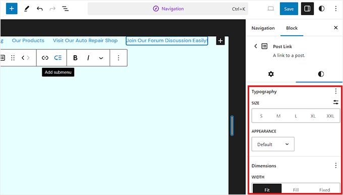 Customize the menu item by switching to the styles block Customize the menu item by switching to the styles block