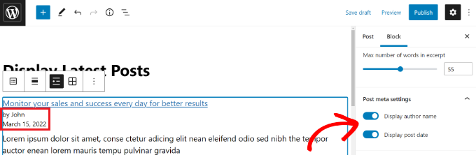Displaying the dates of your latest posts Display post date and author