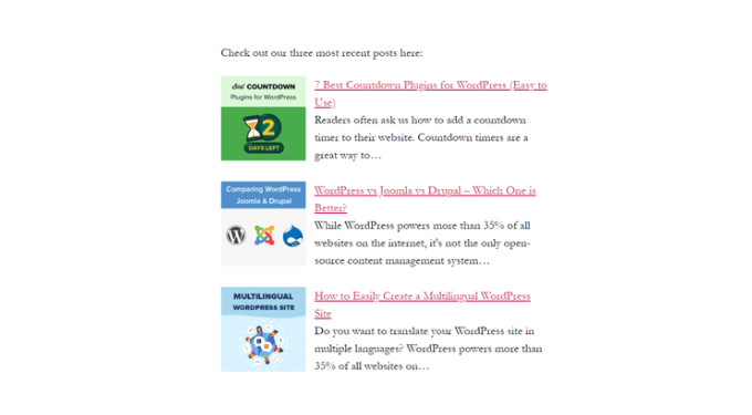 Displaying recent posts using the shortcode widget Display recent posts shortcode