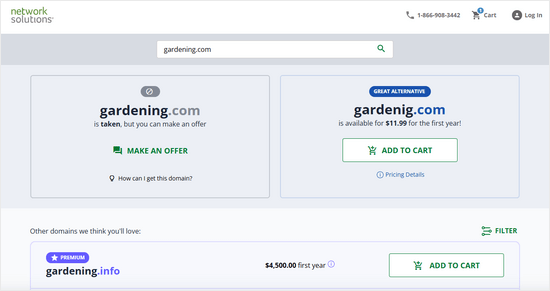Network Solutions domain search