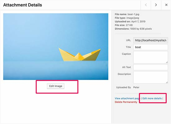 Editing image in WordPress Editing image in WordPress