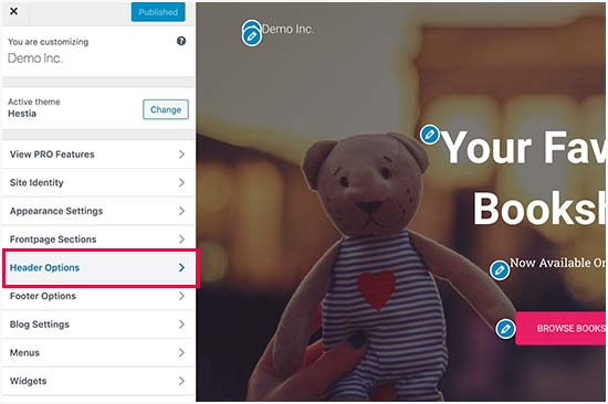 Header options Header options