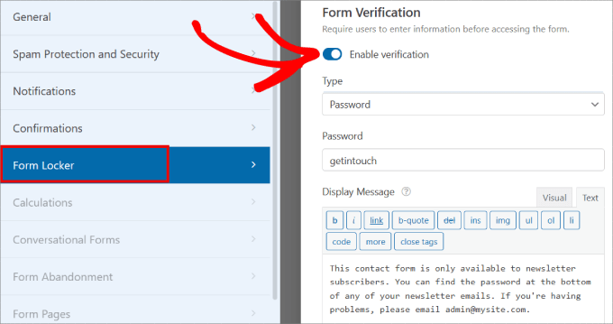 enable password protection in WPForms enable password protection in WPForms