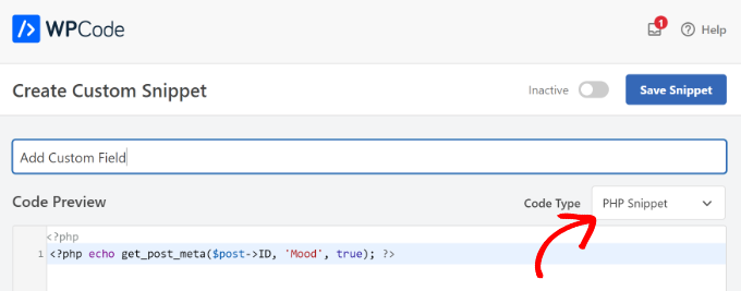 Enter custom fields code Enter custom fields code