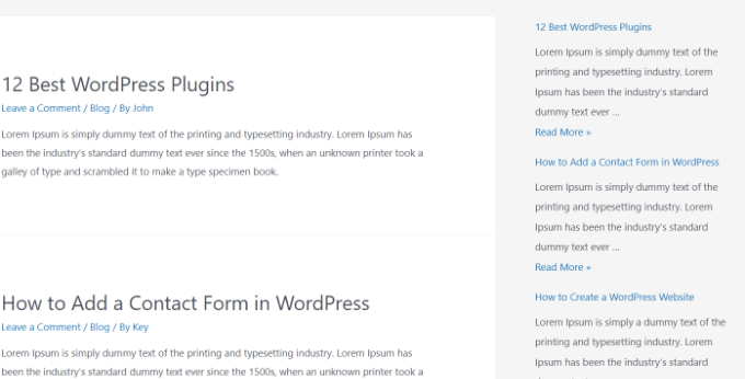 The recent posts displaying in the sidebar on the blog Latest posts in sidebar menu
