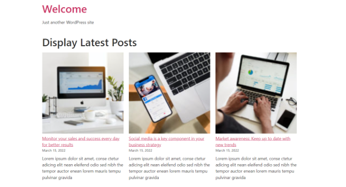 Latest posts block displaying live Latest posts preview