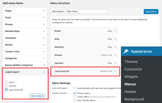 Login Logout Menü WordPress Plugin