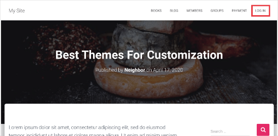 Anmelde-Link im Menü