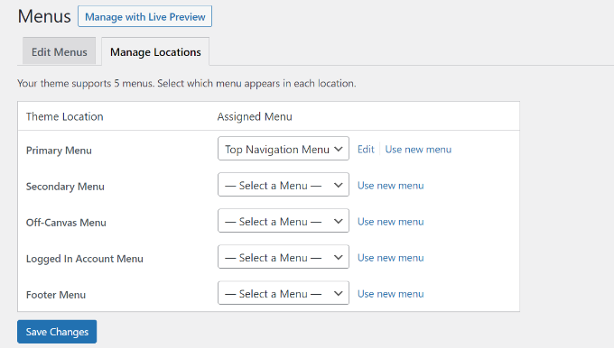 manage menu locations in WordPress Manage menu locations