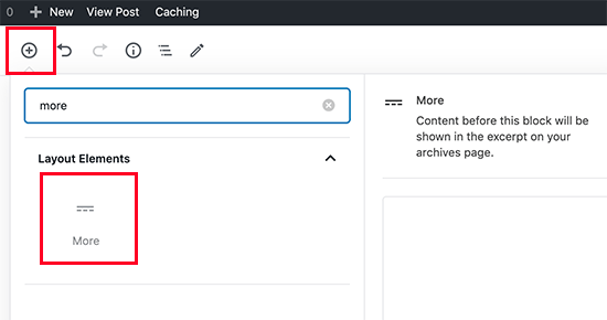 Adding the More block Adding the More block