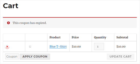 Mesajul pe care îl vor vedea clienții dacă un cupon programat a expirat