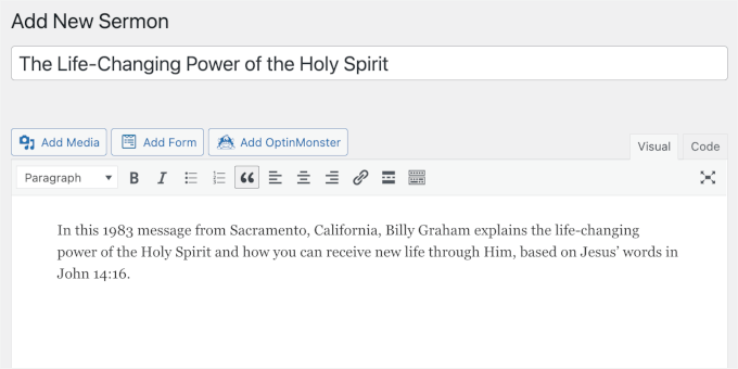Adding sermon title and description