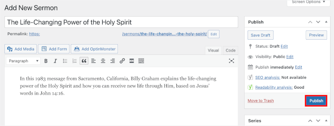 Publishing a new sermon