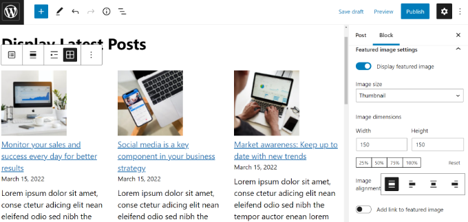 Adding the featured images to your recent posts block Show featured images in latest posts
