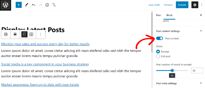 Show post content in recent posts Show post content in recent posts