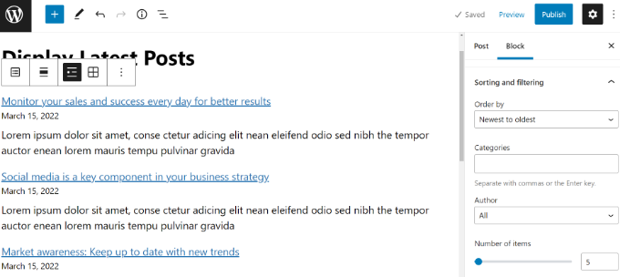 Sorting and filtering the list of latest posts Sort and filter recent posts