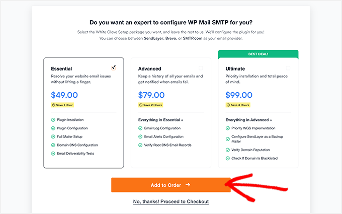 WP Mail SMTP savings on white glove setup