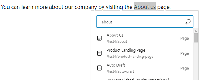 Buscar y enlazar publicaciones y páginas internas