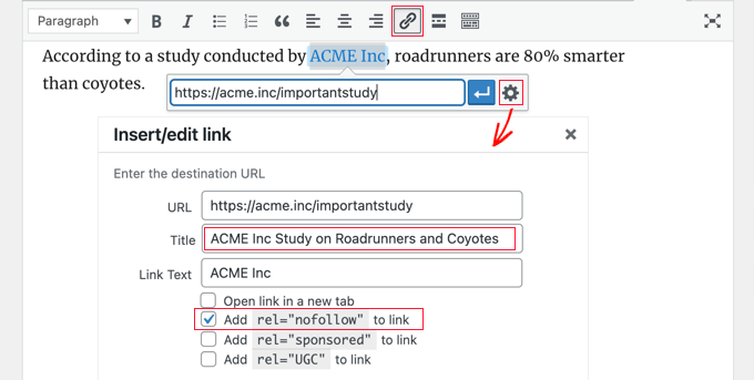 Título de All in One SEO y Nofollow en el Editor Clásico