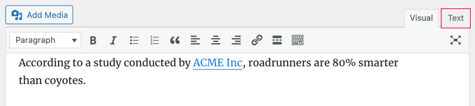 Cambiar a la vista de texto de una entrada en el Editor Clásico de WordPress