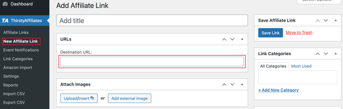 Añadir un enlace en ThirstyAffiliates