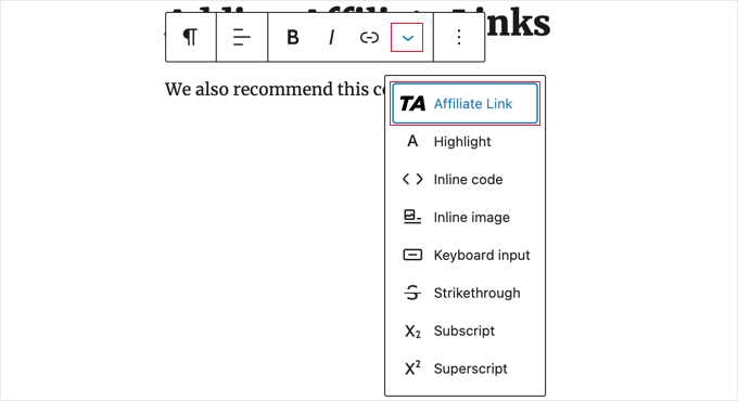 Añadir un enlace de afiliado a tu entrada