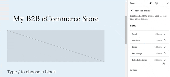 Modifier les préréglages de taille de police