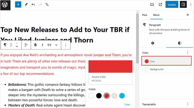 Modifier les couleurs du texte