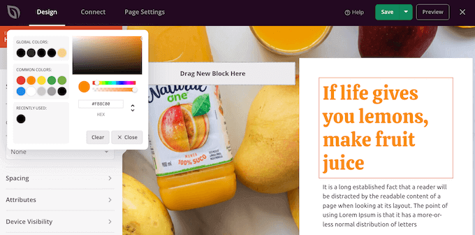 Customizing the text color using a page builder plugin Customizing the text color using a page builder plugin