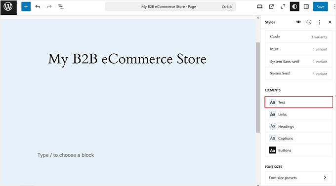 Choisir l'option Texte