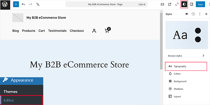 Choisir l'option de typographie